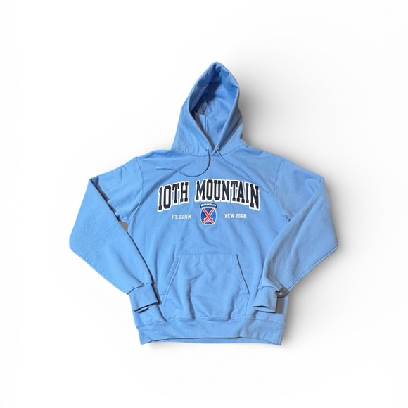 Champion 10th Mountain Sky Blue Graphic Hoodie Mens Size Medium - Picture 11 of 15